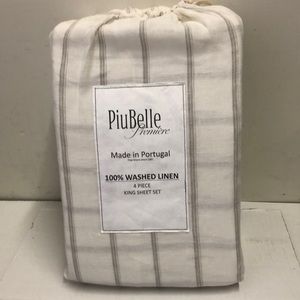 PuiBelle Ivory with Beige Stripe Linen King Sheet Set